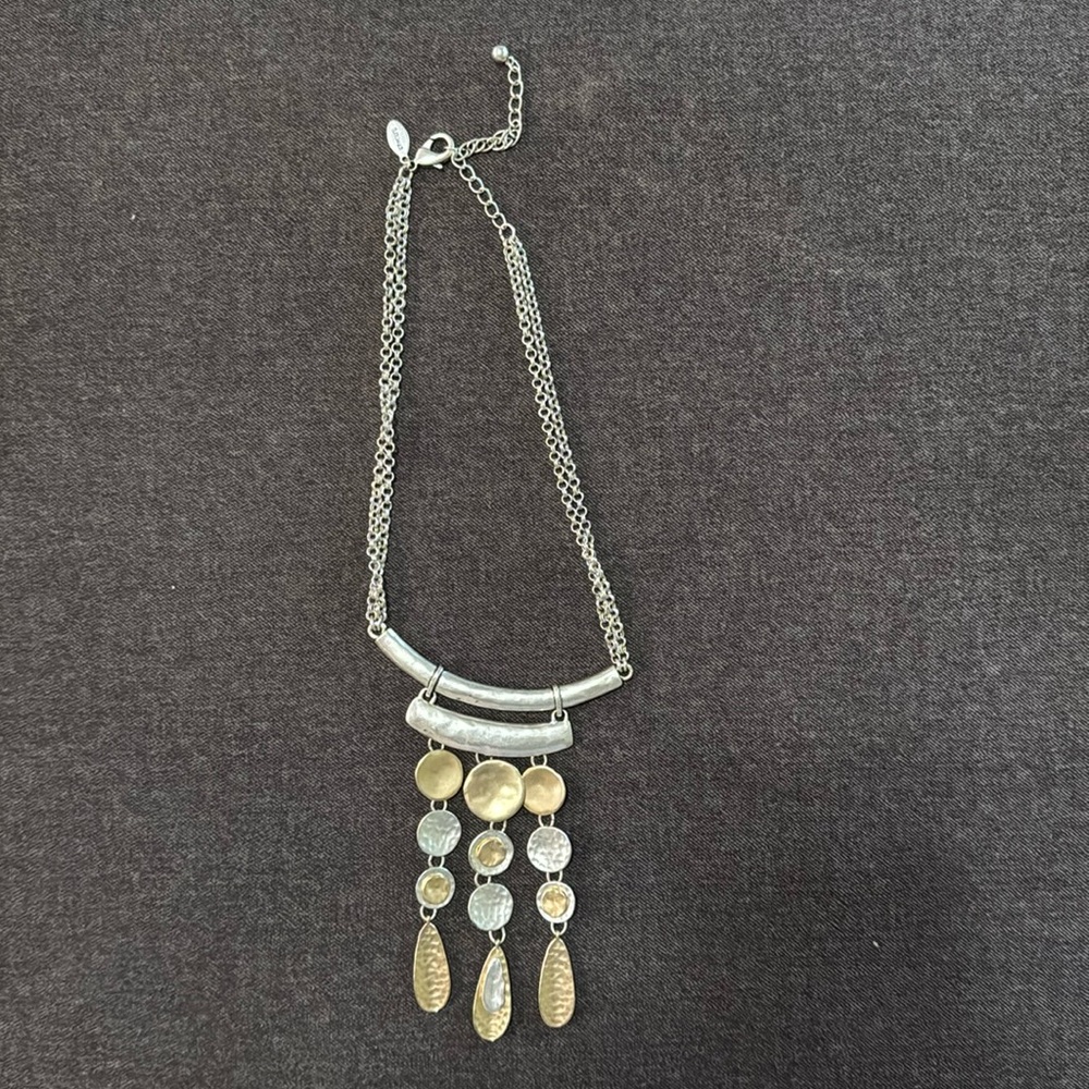 🤑Chico’s Bib Statement Necklace Gold Silver Mixed Metals 18 Inches🤑